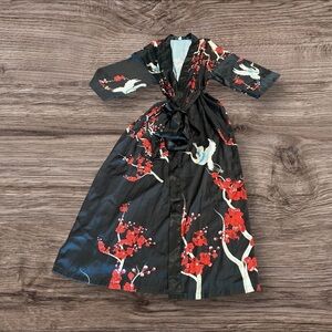 Kimono Robe Black with Red Cherry Blossoms Pixie Lady Size Regular